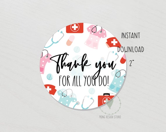 thank you for all you do Printable Cookie Tag/ nurse appreciation tag/ Instant download