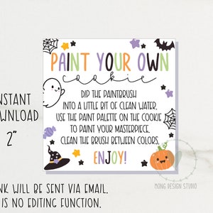 Halloween PYO paint your own cookie instructions SQUARE TAG/ Halloween printable cookie tag/ instant download