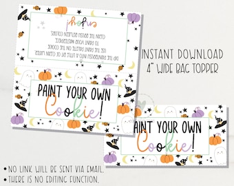 Halloween PYO Cookie Treat Bag Topper/ Printable Treat Bag Toppers/ Halloween Goodie Bag Topper/ Instant Download