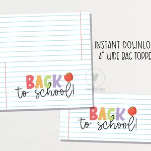 Retour à l'école Toppers de sac de friandises imprimables/appréciation de l'enseignant/téléchargement instantané