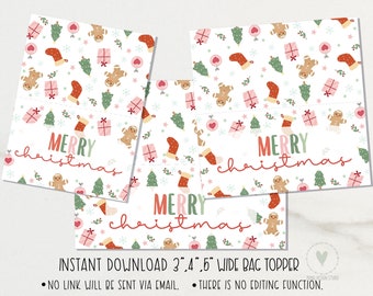 Merry Christmas bag toppers 3", 4" , 5"/ Merry Christmas Treat Bag Toppers/ cookie Treat Bag Toppers/  Printable/ instant download