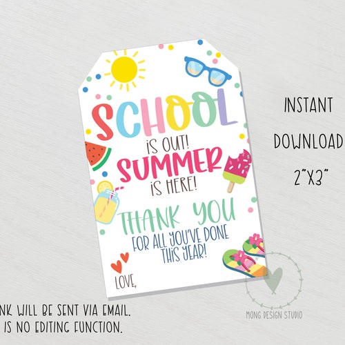 Teacher Thank You Gift Tag School is Out Summer is Here - Etsy