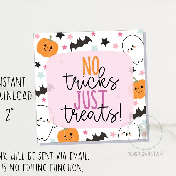 Halloween No Tricks Just Treats Cookie Tag/ Halloween printable cookie tag/ instant download