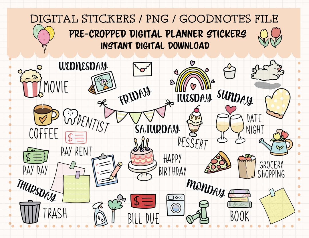 EVERYDAY Digital Stickers,goodnotes Stickers, Precropped Digital