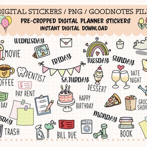 EVERYDAY Digital Stickers,GoodNotes Stickers, Pre-cropped Digital Planner Stickers,   Hand Drawn Digital Planner Stickers, Basic Stickers