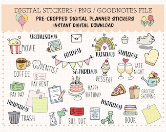 EVERYDAY Digital Stickers,GoodNotes Stickers, Pre-cropped Digital Planner Stickers,   Hand Drawn Digital Planner Stickers, Basic Stickers