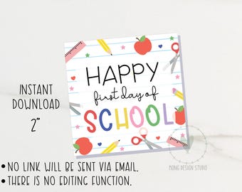 Buon primo giorno di scuola, Etichetta per il ritorno a scuola, Bomboniere stampabili per la classe, Etichetta regalo per insegnanti, Download immediato