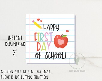 Tagg för glad första skoldagen, tagg för tillbaka till skolan, utskrivbar kaktagg, direktnedladdning