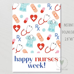 Happy Nurses Week afdrukbare koekjeskaart / verpleegkundige waardering minikoekjeskaart / afdrukbaar / direct downloaden