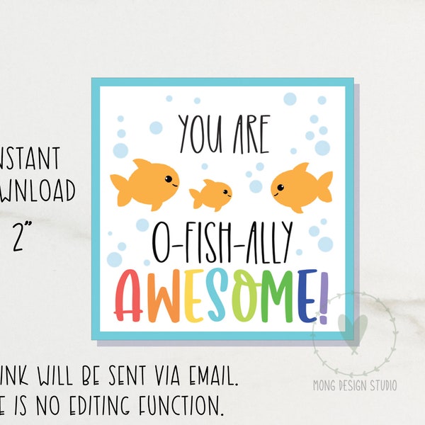 You are O-FISH-ally Awesome tags/ goldfish treat tag/ father's day SQUARE TAG/ printable tag/ instant download