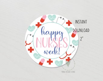 Happy Nurses Week Printable Cookie Tag/ nurse appreciation tag/ Instant download