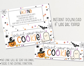 Halloween PYO Cookie Treat Bag Topper/ Printable Treat Bag Toppers/ Halloween Goodie Bag Topper/ Instant Download