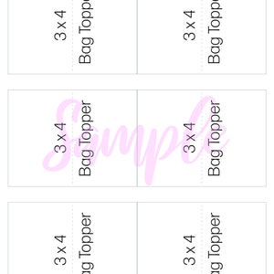 May include: White bag topper templates with the text "3 x 4 Bag Topper" printed in black. The templates are rectangular and arranged in a grid pattern. The word "Simple" is written in pink cursive across the center.