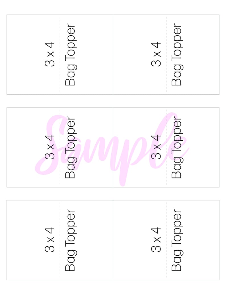 May include: White bag topper templates with the text "3 x 4 Bag Topper" printed in black. The templates are rectangular and arranged in a grid pattern. The word "Simple" is written in pink cursive across the center.