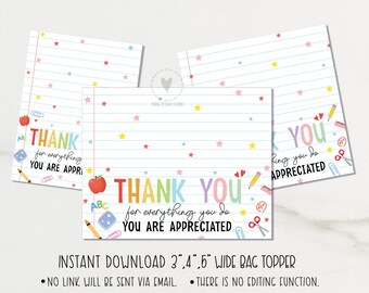 Grazie per tutto quello che fai. Decorazioni per sacchetti di biscotti da 3", 4" e 5"/ Apprezzamento degli insegnanti. Decorazioni per sacchetti di biscotti stampabili/ download immediato.