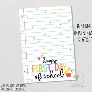 mini cartão de biscoitos feliz primeiro dia de aula, etiqueta de volta às aulas, etiqueta de biscoitos para impressão, download instantâneo