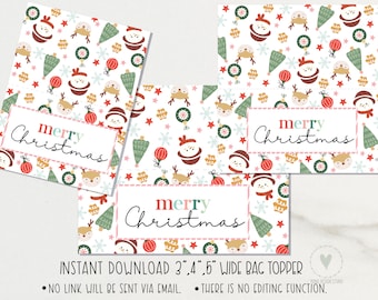 Merry Christmas bag toppers 3", 4" , 5"/ Merry Christmas Treat Bag Toppers/ cookie Treat Bag Toppers/  Printable/ instant download