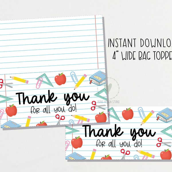 thank you for all you do Cookie Treat Bag Topper/ teacher appreciation Printable Treat Bag Toppers/  instant download