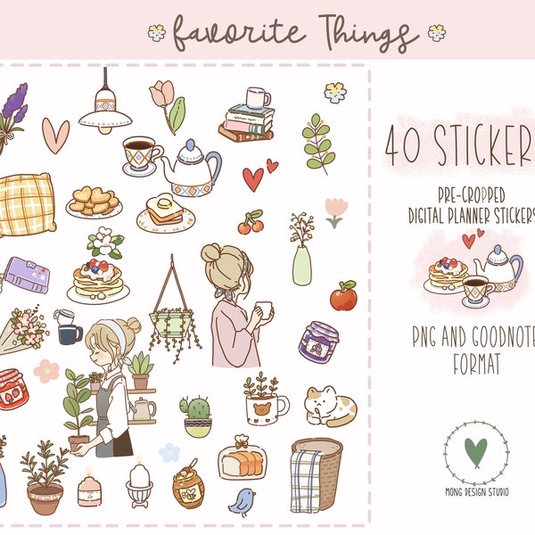 Favorite Things Digital Stickers, Cute Stickers,  Goodnotes Stickers, Ipad stickers, Journal Stickers, Hand Drawn Digital Planning Stickers