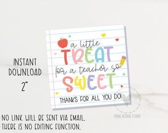 Etichetta per la settimana di apprezzamento degli insegnanti con dolcetti, etichette stampabili per bomboniere di fine anno scolastico, etichetta regalo di ringraziamento per gli INSEGNANTI
