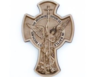St Michael the Archangel wood carving丨Archangel Michael in battle wood carved丨Highly detailed 3D religious gift