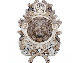 Wolf Fenrir Wood Carving丨Wood Carved Viking Decor丨Wooden Wolf Gift for Hunter