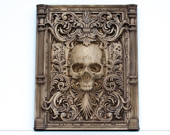 Wooden skull wall decor丨Skull wood carving丨Highly detailed 3D gothic gift