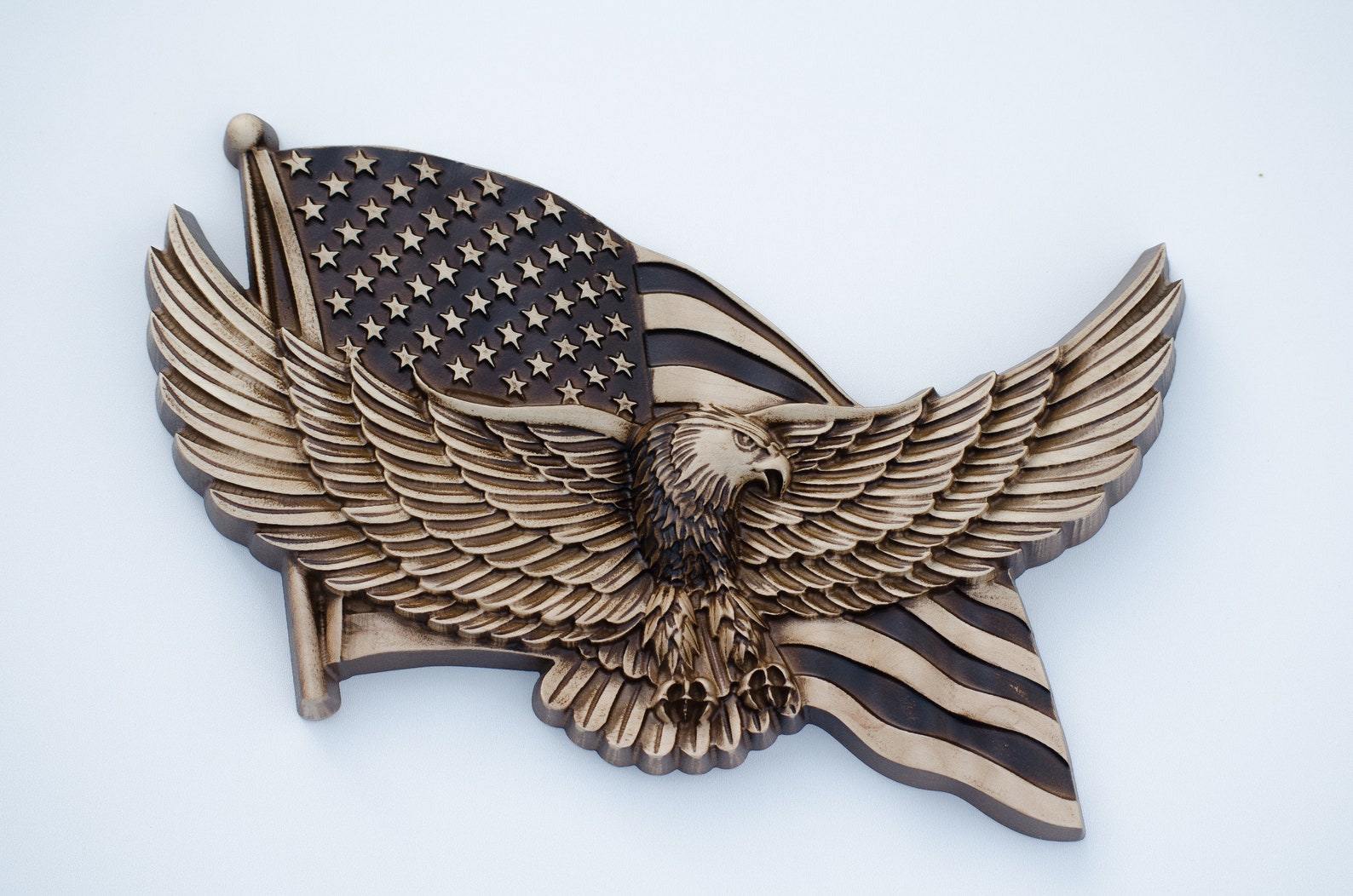 American Flag With Eagle Wood Carving丨wood Carved American Etsy