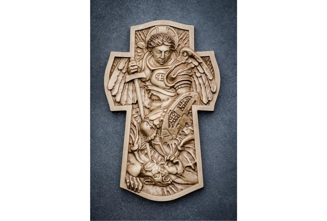 St Michael the Archangel Wood Carving丨archangel Michael in Battle Wood ...