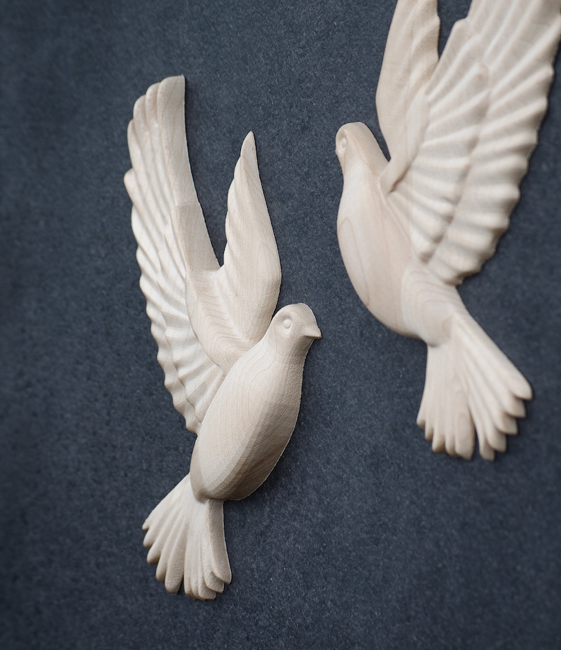 Set of Two Wooden Doves丨doves Wood Carved Wall Décor丨flying Etsy