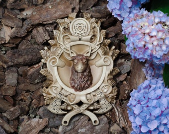 Celtic Deer Wood Carving丨Wood Carved Viking Decor丨Wooden Deer Gift for Hunter