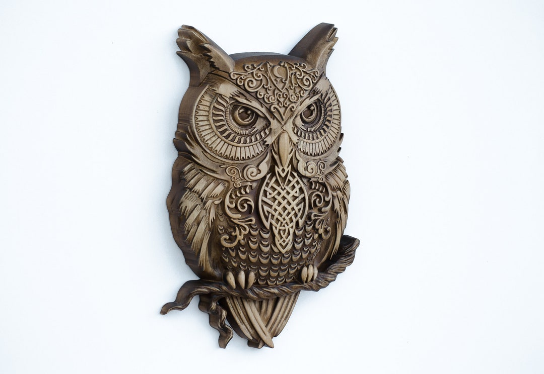 Celtic Owl Wood Carving丨viking Owl Wall Décor丨highly Detailed 3D Wood Carved Gift Etsy