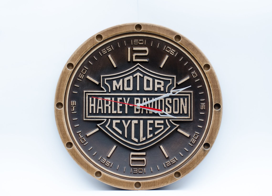Harley Davidson motorcycle wall clock wood carving Highly Etsy