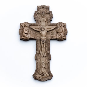 Crucifix wood carving丨Wooden Christian wall crucifix丨Highly detailed 3D religious wood carving gift