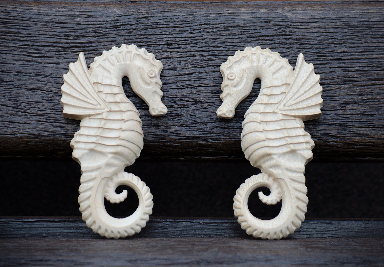 Set of Two Wooden Seahorses丨seahorses Wood Carved Wall Etsy