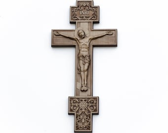 Rzeźba w drewnie w kształcie krucyfiksu丨Drewniany chrześcijański krucyfiks ścienny丨Bardzo szczegółowy, trójwymiarowy, religijny prezent w postaci rzeźby w drewnie
