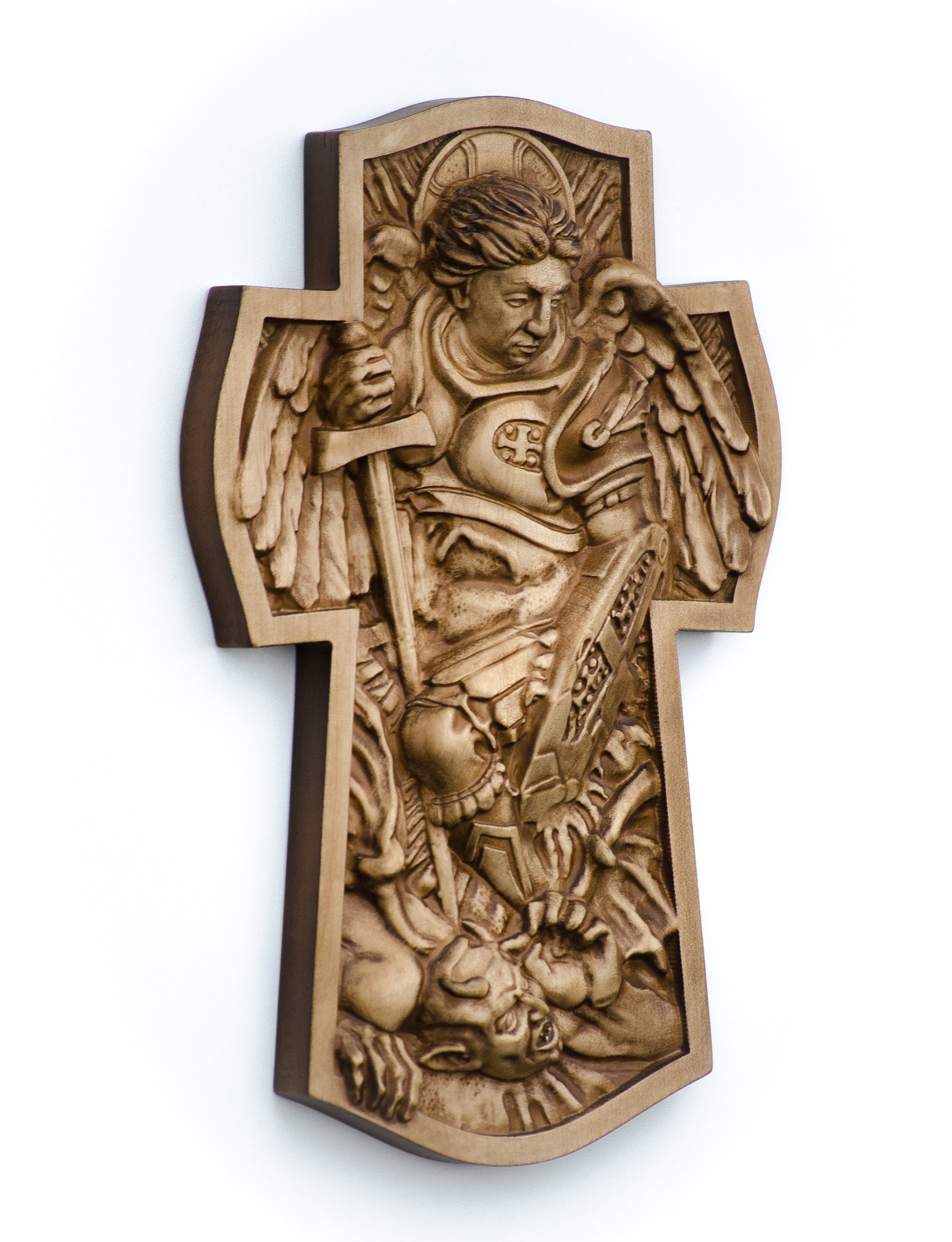 St Michael the Archangel Wood Carving丨archangel Michael in Battle Wood ...