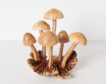 Unique Mushroom Buds 6.5", Mushroom Statue, Natural Figurine, Wood Carving, Fungi Decor, Kitchen Decor, Gift for Him, Birthday Gifts