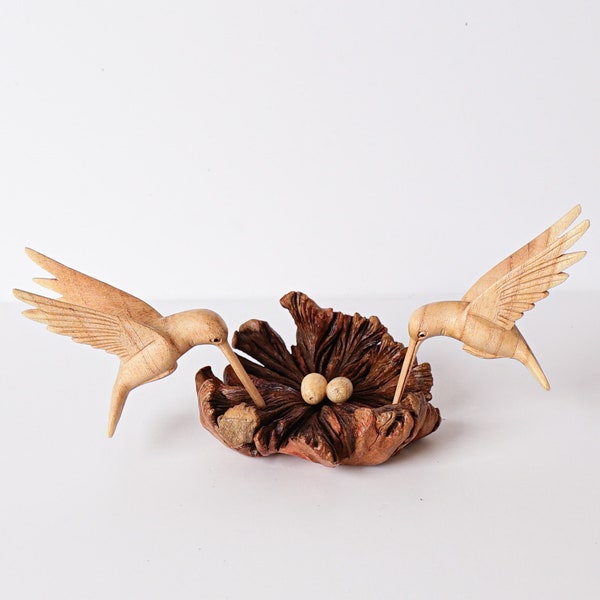 Couple Hummingbird Figurine 6.5" Width, Bird Nest, Egg, Unique Sculpture, House Decor, Wedding Gift, Anniversary Gift, Gift for Grandparent
