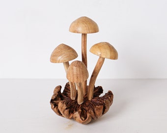 Unique Mushroom Statue 5.5", Fairy Mushroom, Wooden Mushroom, Parasitewood, Figurine, Exotic, Tabletop Decor, Room Decor, Mothers Day Gifts