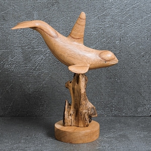 Wooden Orca Sculpture 9&quot;, Killer Whale Statue, Sea World, Handmade, Wood Carving, Ocean Decor, Natural Piece, Birthday Gift, Gift for Him