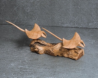 Sculpture Mécanique En Bois - Raie Manta Électrique à Mouvement Réaliste - Décoration Murale Ou D'Étagère Pour Salon, Chambre, Entrée