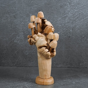 Wooden Mushroom Figurine 7.8&quot;, Mushroom Sculpture, Hand Carved Statue, Mushroom Ornament, Family Decor, Home Decor, Best Gifts for Her