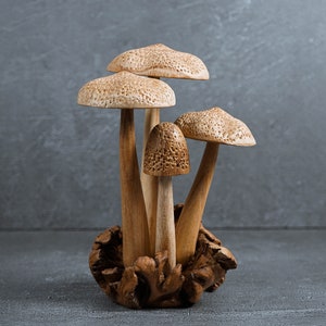 Wooden Mushroom Sculpture 8.2&quot;, Wood Carving, Rustic Figurine, Art, Garden Decor, Table Decor, Mushroom Ornament, Handmade, Gift for Mom