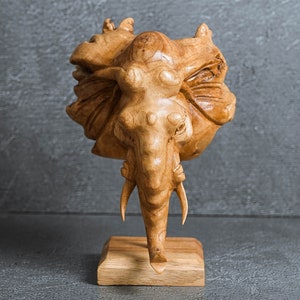 Wooden Elephant Head Sculpture 6.5&quot;, Unique Sculpture, Animal Sclupture, Handmade Statue, Housewarming Decor, Room Decor, Gift for Her