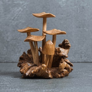 Mushroom Wood Figurine 4",  Mushroom Sculpture, Hand Carved Statue, Floral, Rustic Decor, Livingroom Decor, Gift for Him, Mothers Day Gifts