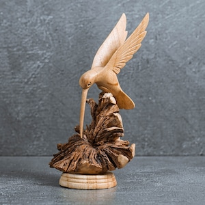 Hummingbird Statue 7", Bird on a Tree, Unique Sculpture, Colibri, Animal, Housewarming, Parasite Wood, Memorial Gift, Mothers Day Gifts