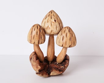 Mushroom Statue 5.5", Wooden Decor, Parasite Wood, Mushroom Miniature, Handmade, Wooden Art, Natural Figurine, Kitchen Decor, Gift for Him