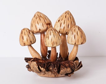 Unique Mushroom Figurine 6", Wooden Mushroom, Tabletop, Mushroom Miniature, Natural, Wood Carving, Kitchen Decor, Gift for Grandmother