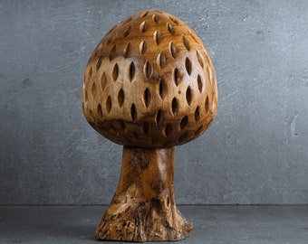 Large Wooden Mushroom Sculpture: Rustic Jempinis Wood Decor 12"